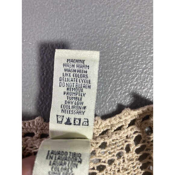 STAMP 10 Sweater Open Crochet V-Neck Boho Cottagecore Hippie Top Womens M Beige - Picture 4 of 5